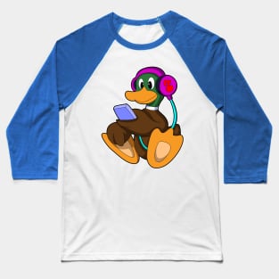 Duck with Phone & Headphone Baseball T-Shirt